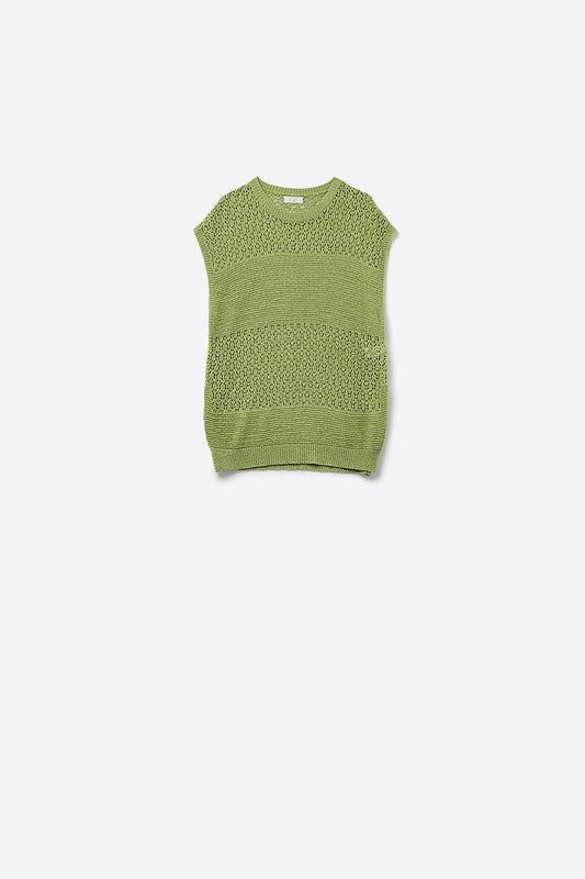 Q2 Green sweater with soft open knit and dropped sleeves