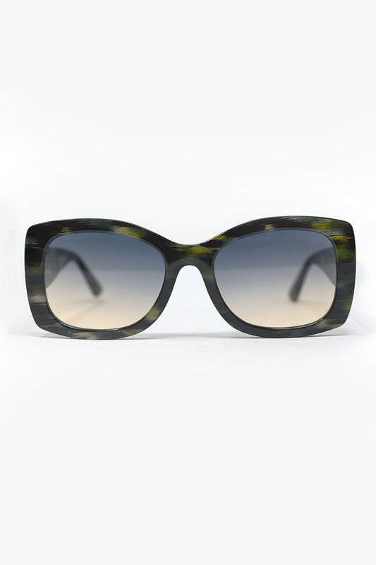 Q2 Green Tortoise Shell Oversized Oval Sunglasses in Acetate