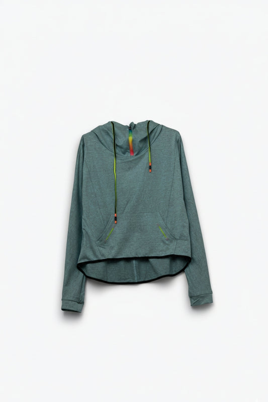 Q2 Greenish-Gray Sweater with Lace and Zipper Details