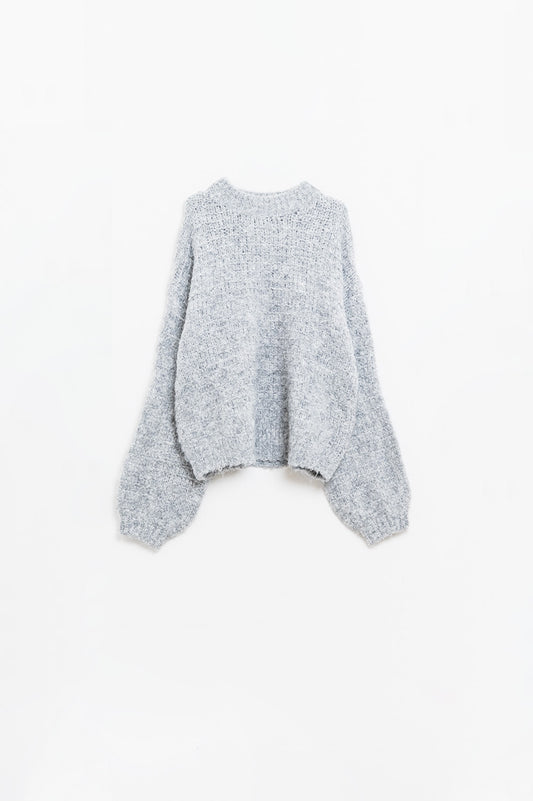 Q2 Grey Oversized Knit Sweater with balloon Sleeves