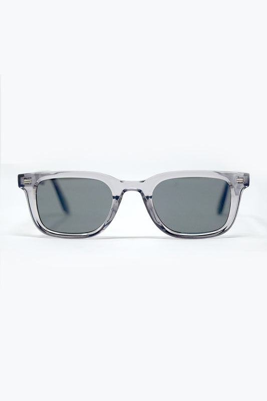 Q2 Grey Square Sunglasses with Black Gradient Lenses and metal side detail
