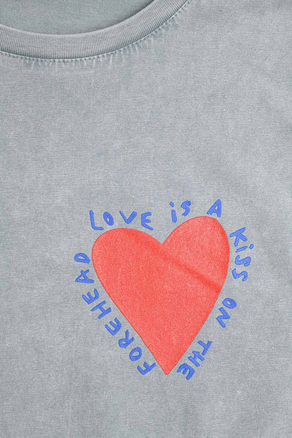 Grey T-shirt featuring a heart design on both the front and back