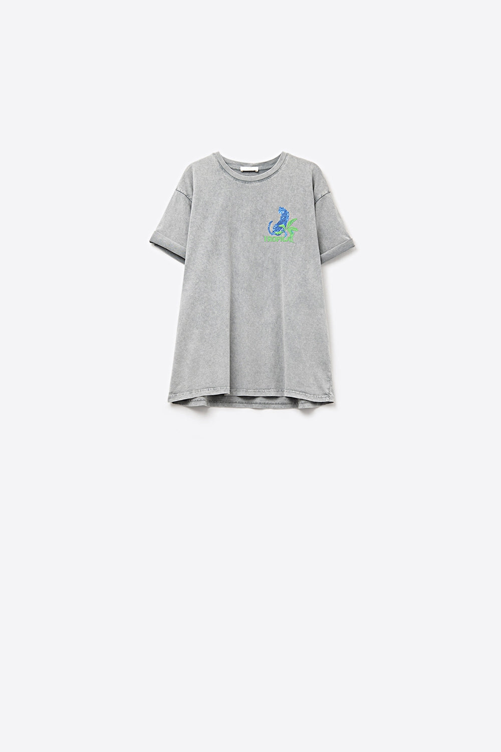 Grey t-shirt made in Italy with tropical graphic print
