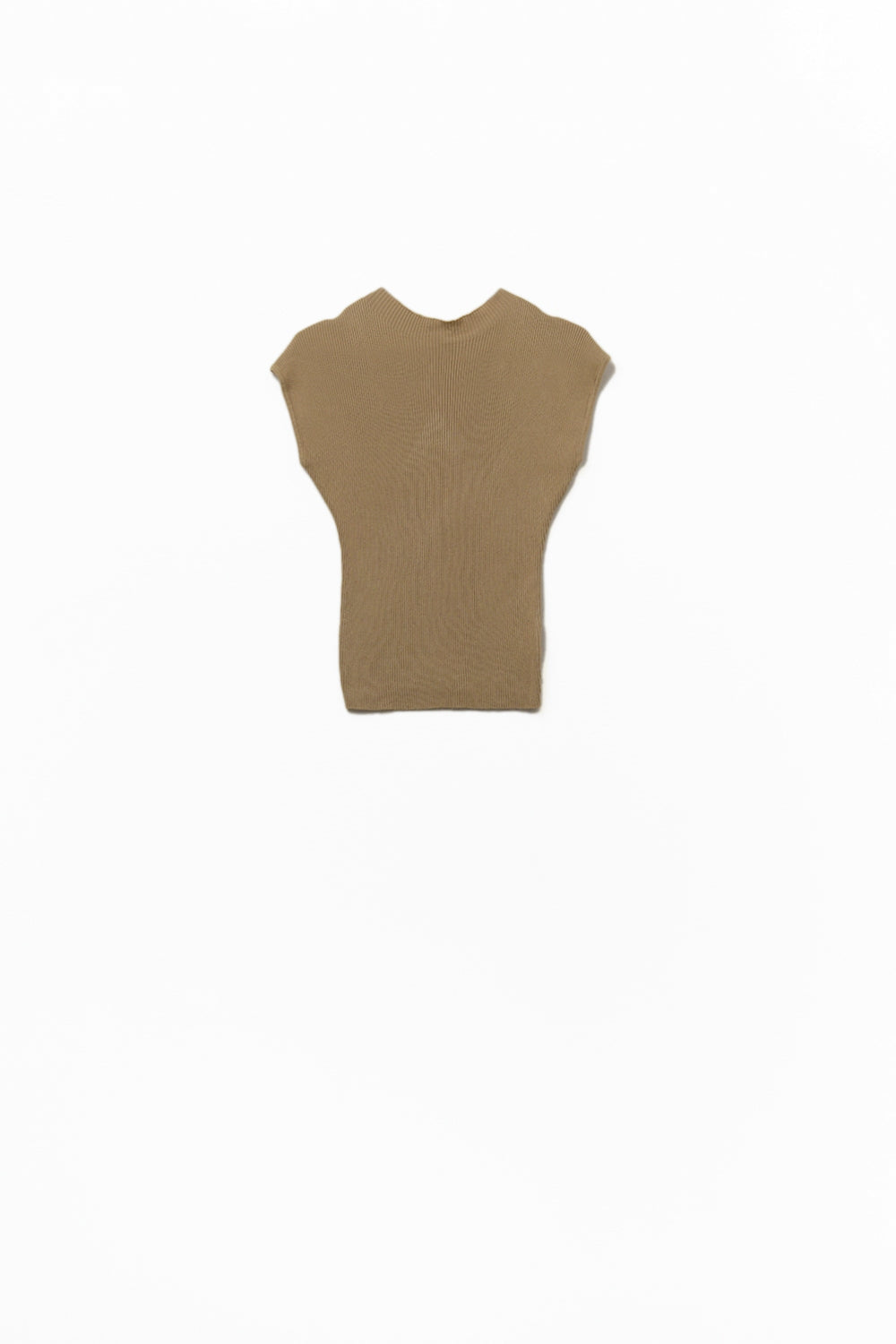 Q2 High Neck Cap Sleeves ribbed sweater in camel