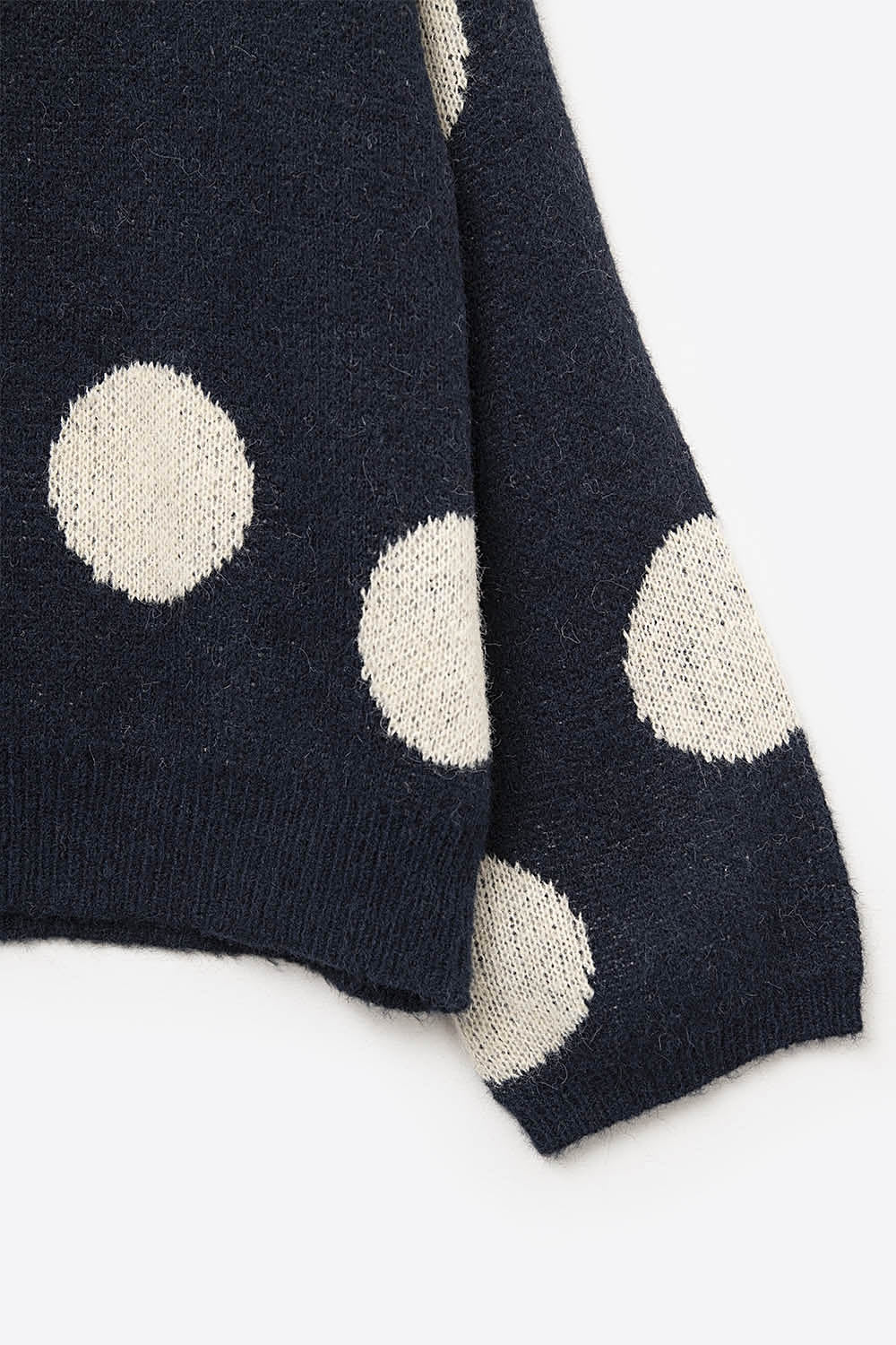 High-Neck Polka Dot Sweater With Bell Sleeves in navy