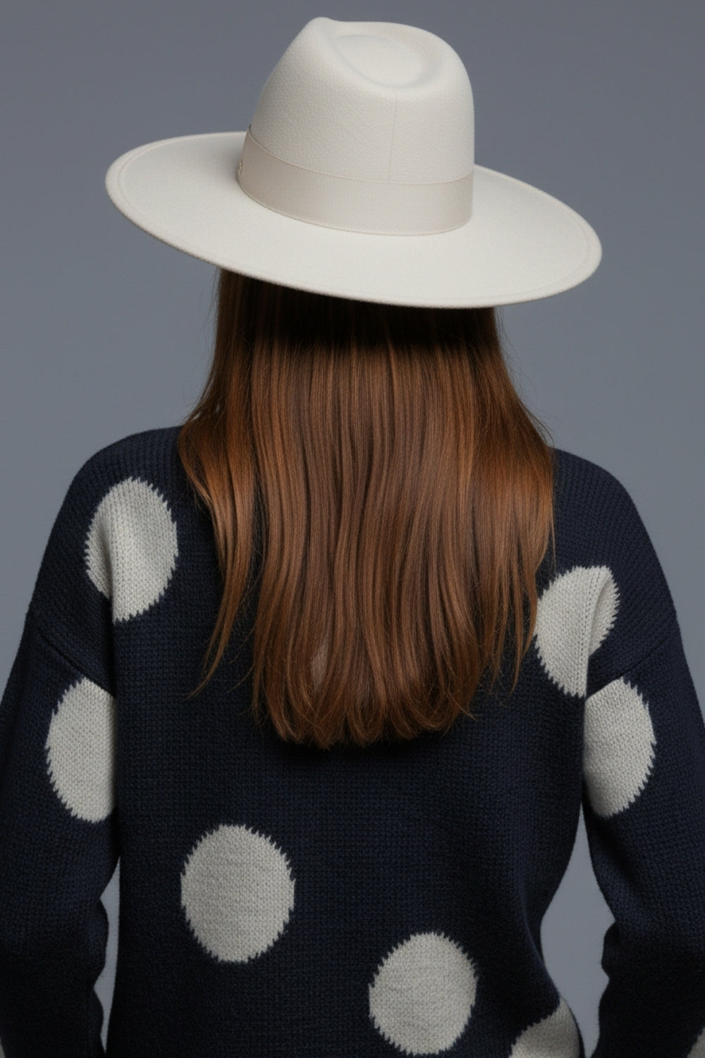 High-Neck Polka Dot Sweater With Bell Sleeves in navy