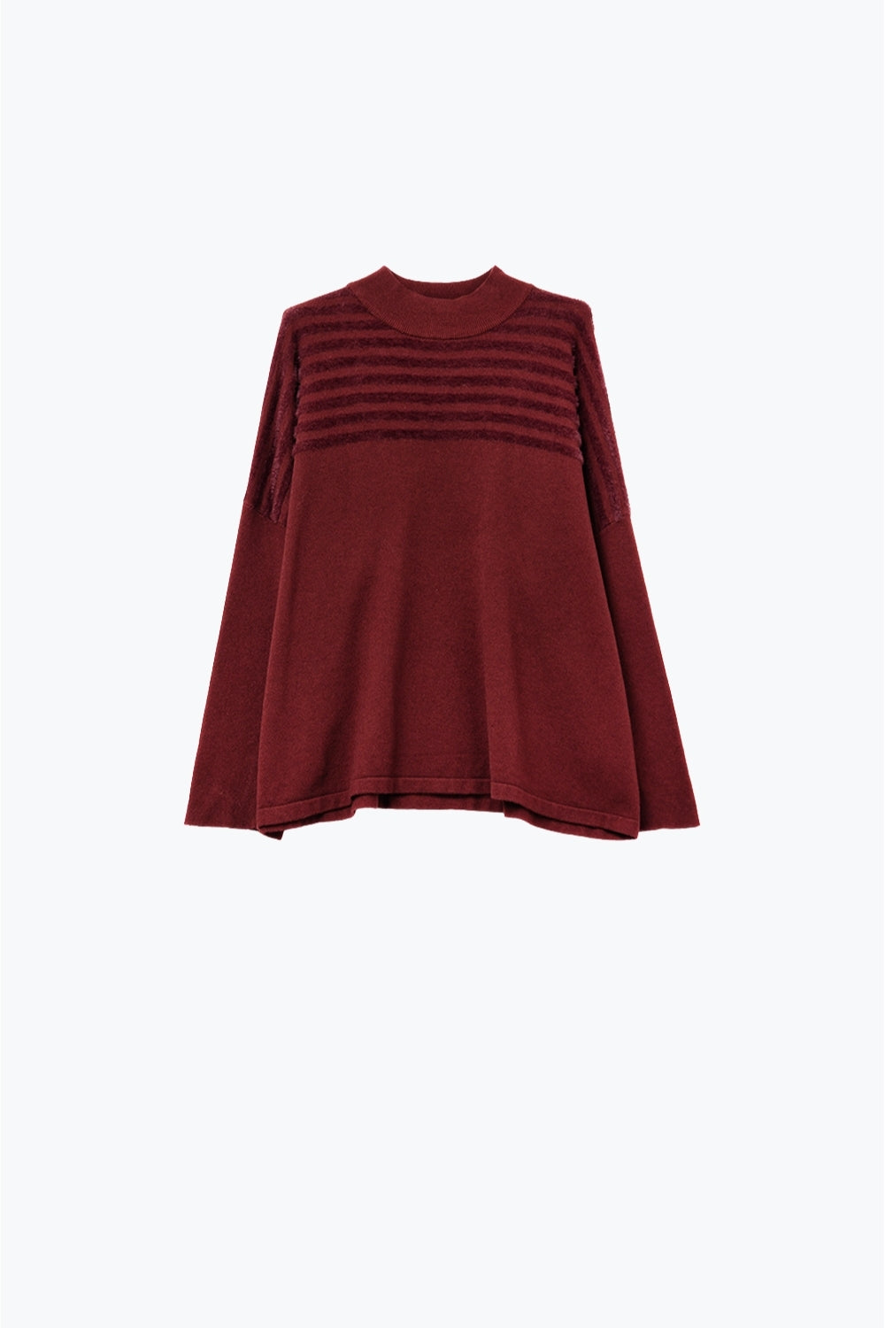 Q2 High Neck relaxed Sweater With Textured Stripes in Burgundy