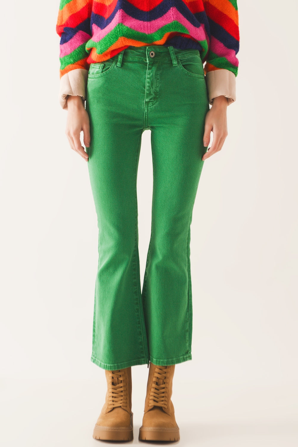 Calça de ganga flare de cintura alta verde