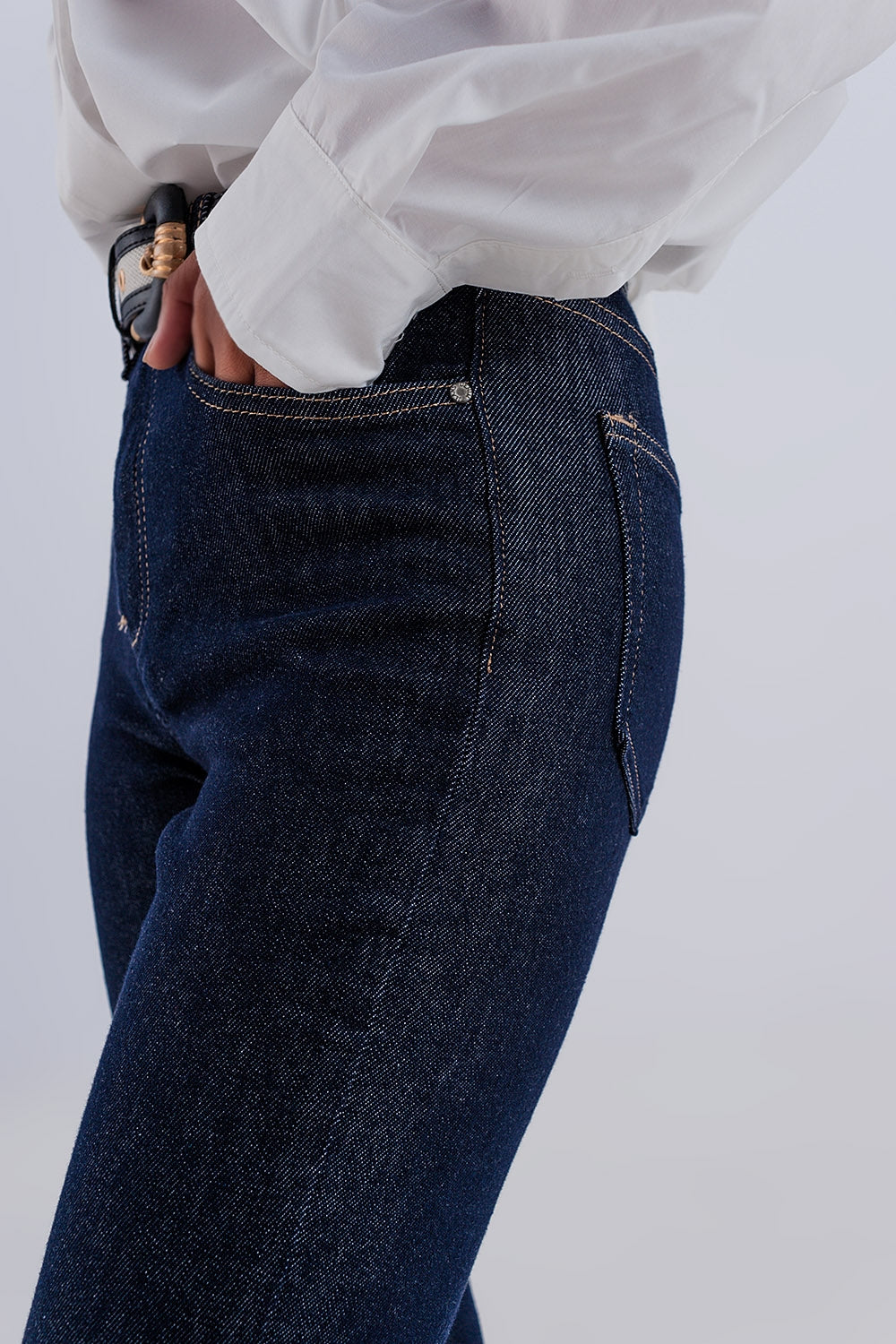 Calça de ganga básica de cintura alta azul escuro