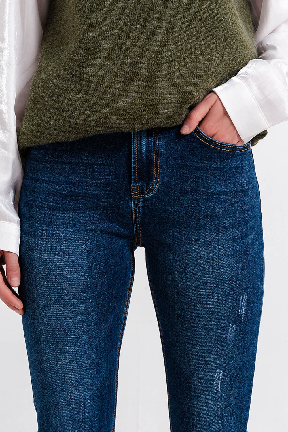 High waisted skinny jeans in blue wash