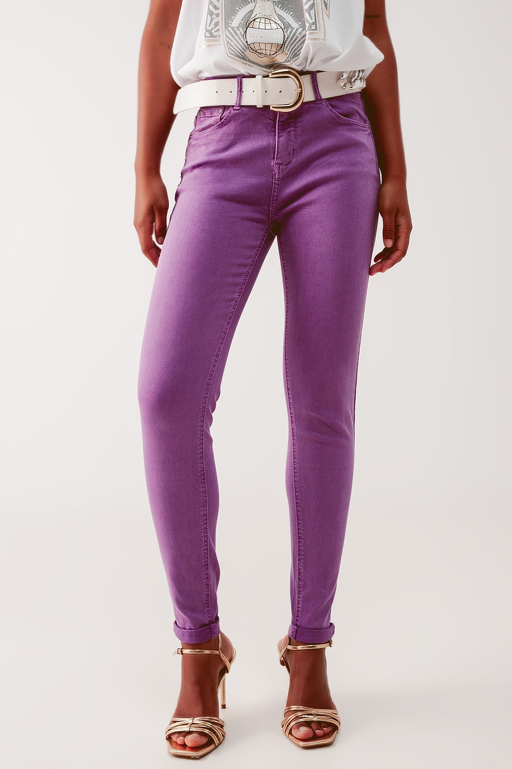 High waisted skinny jeans in purple