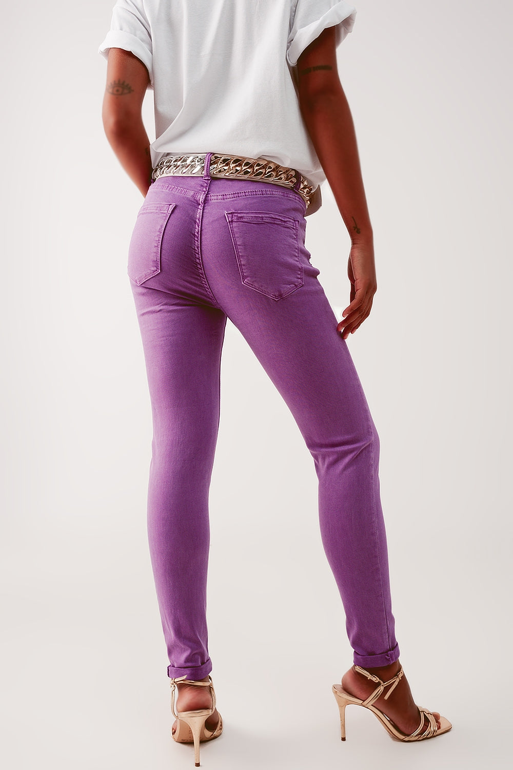 High waisted skinny jeans in purple