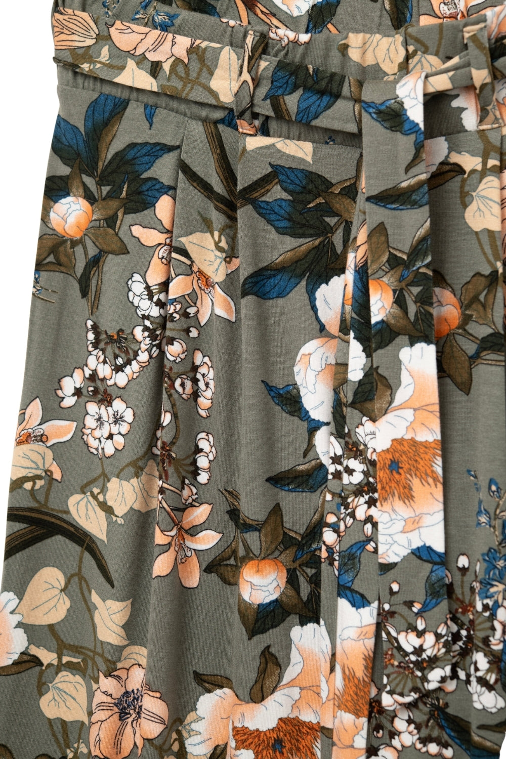 Khaki Floral Print Wide-Leg Pants