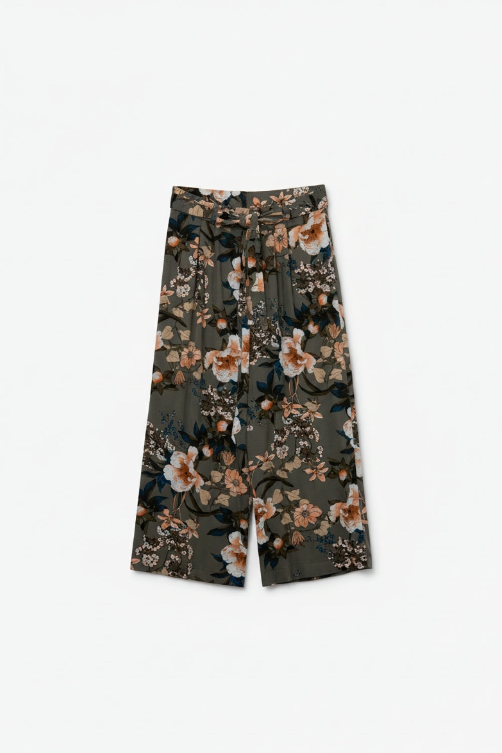 Q2 Khaki Floral Print Wide-Leg Pants