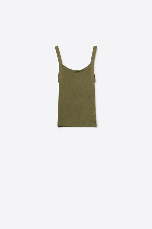 Q2 Khaki Green Ribbed Knit Top with Wide Straps