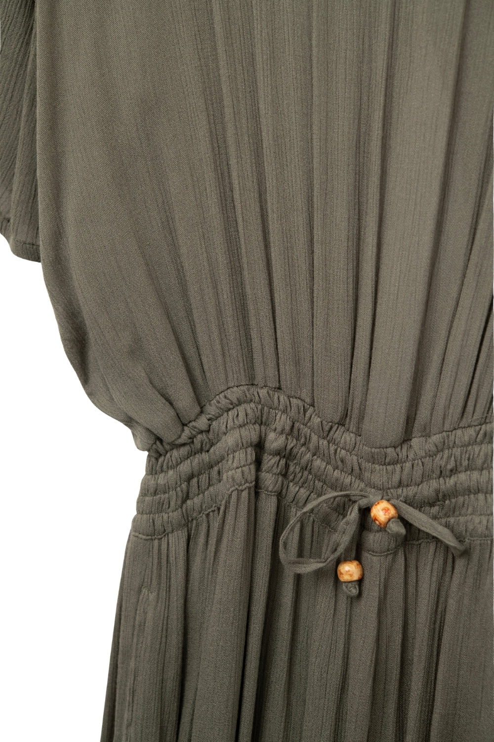 Khaki Off-the-Shoulder Maxi jumpsuit with Lace Detailing