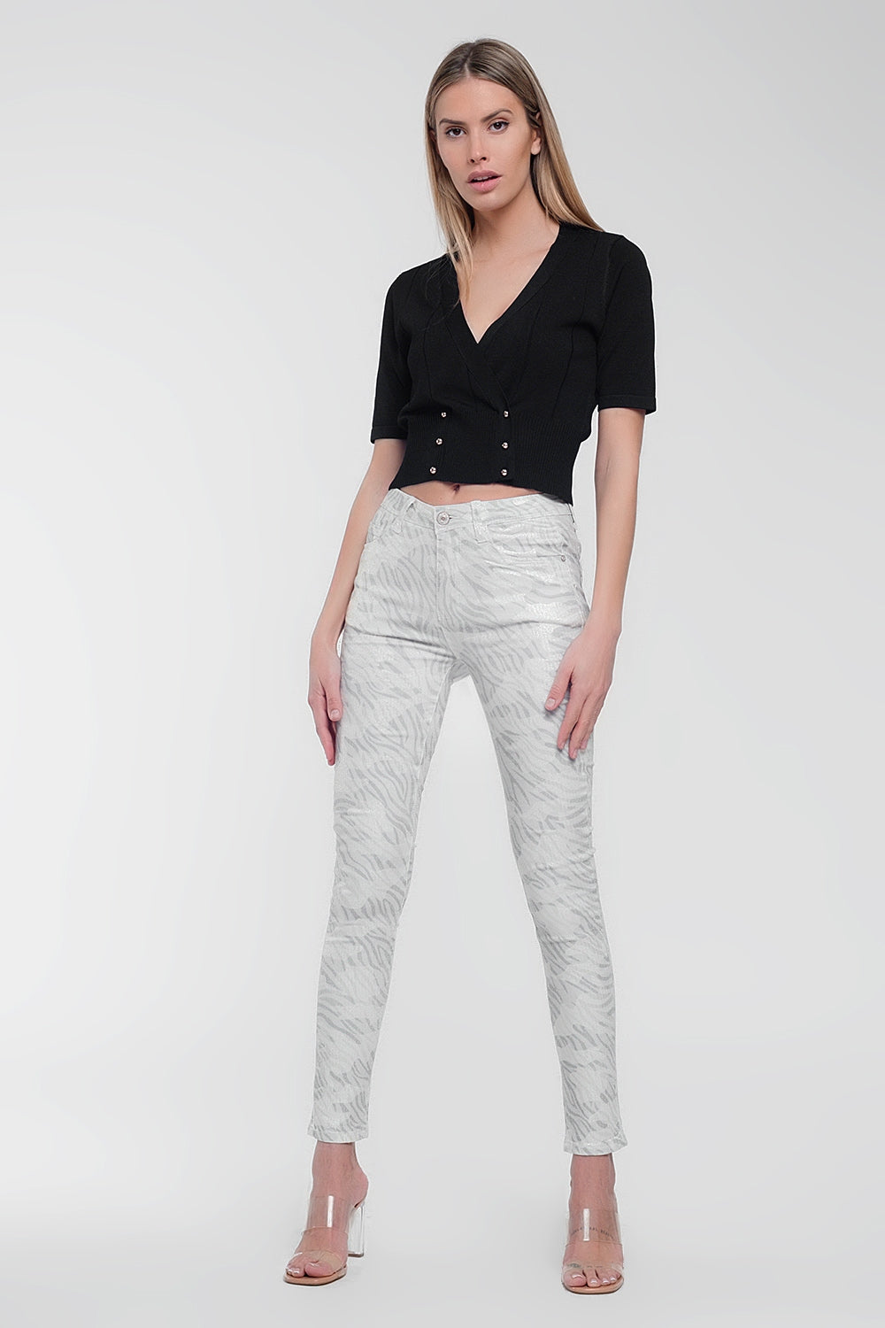 blusa cardigan de malha com botões em preto