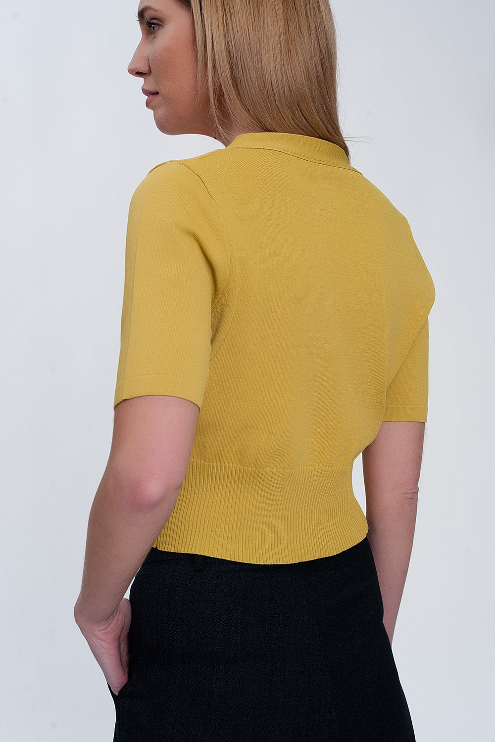 blusa cardigan com botões de malha verde