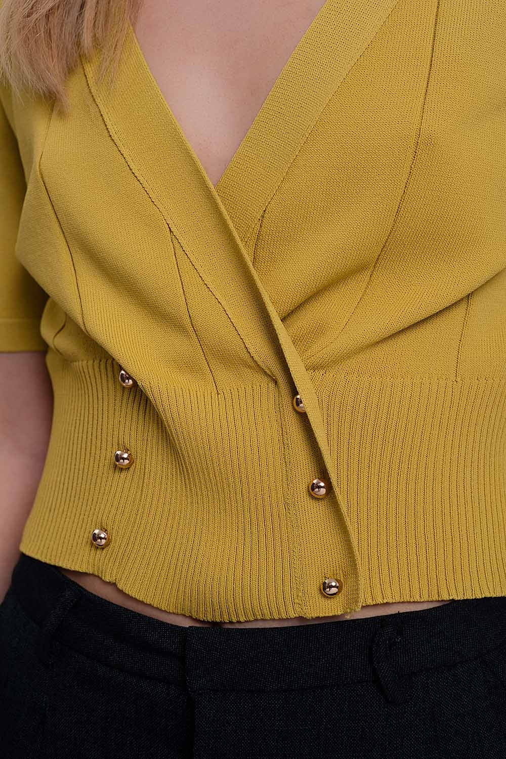 blusa cardigan com botões de malha verde
