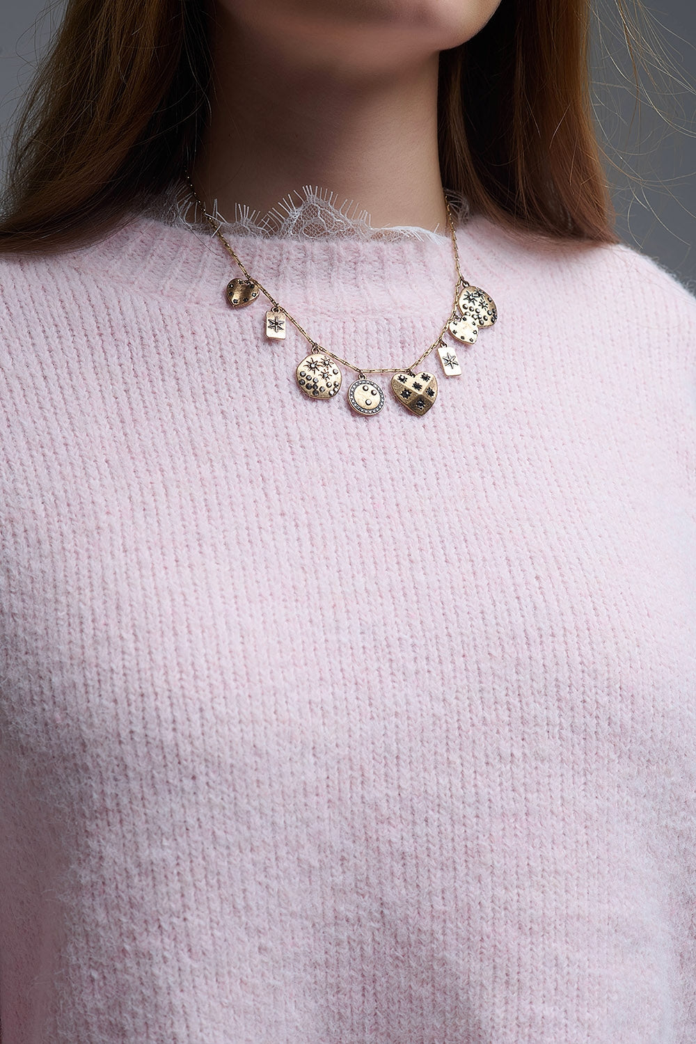 Lace Detail Relaxed Pink Sweater