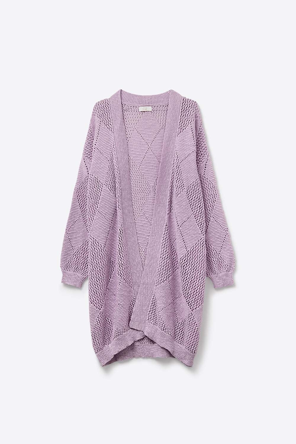 Q2 Lavender Draped Cardigan With Crochet Design