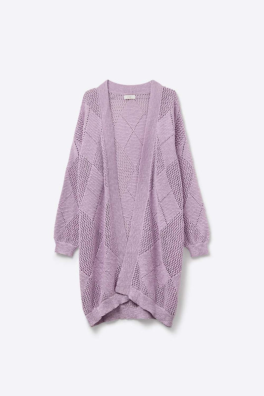 Q2 Lavender Draped Cardigan With Crochet Design