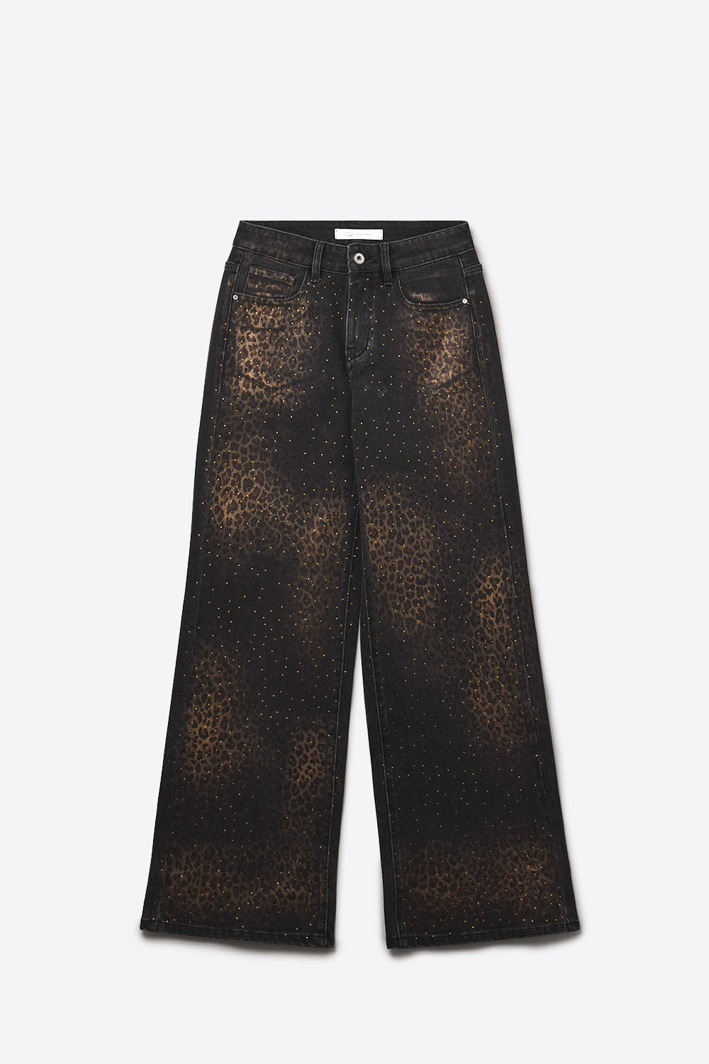 Leopard Print Black Straight-Leg Jeans with strass detail