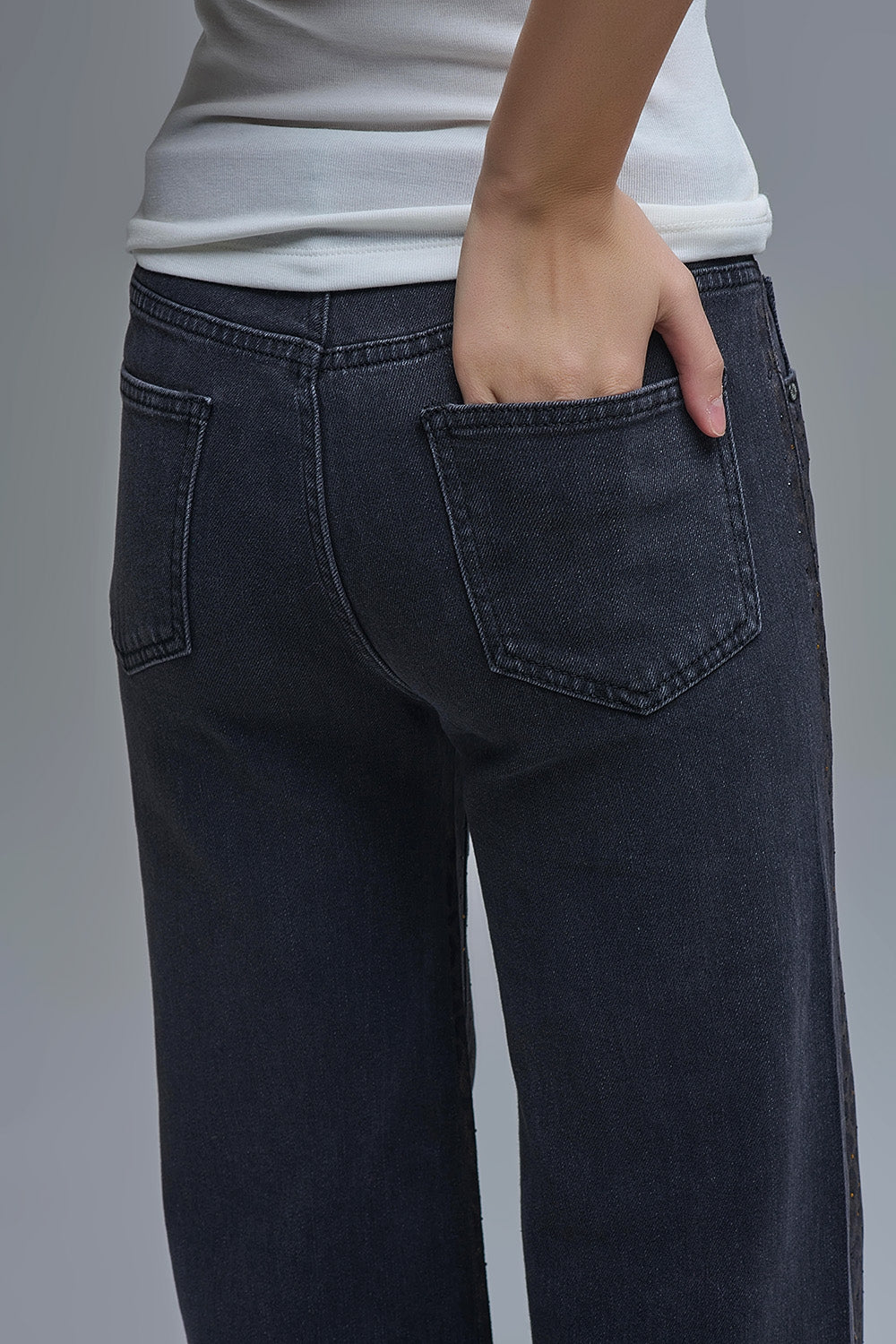 Leopard Print Black Straight-Leg Jeans with strass detail