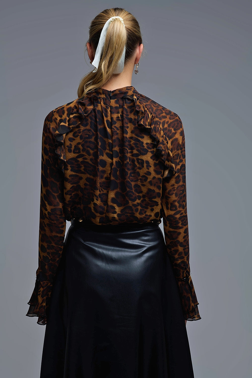 Leopard Print Blouse with Ruffle Details in chiffon