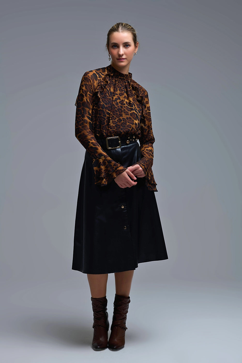 Leopard Print Blouse with Ruffle Details in chiffon