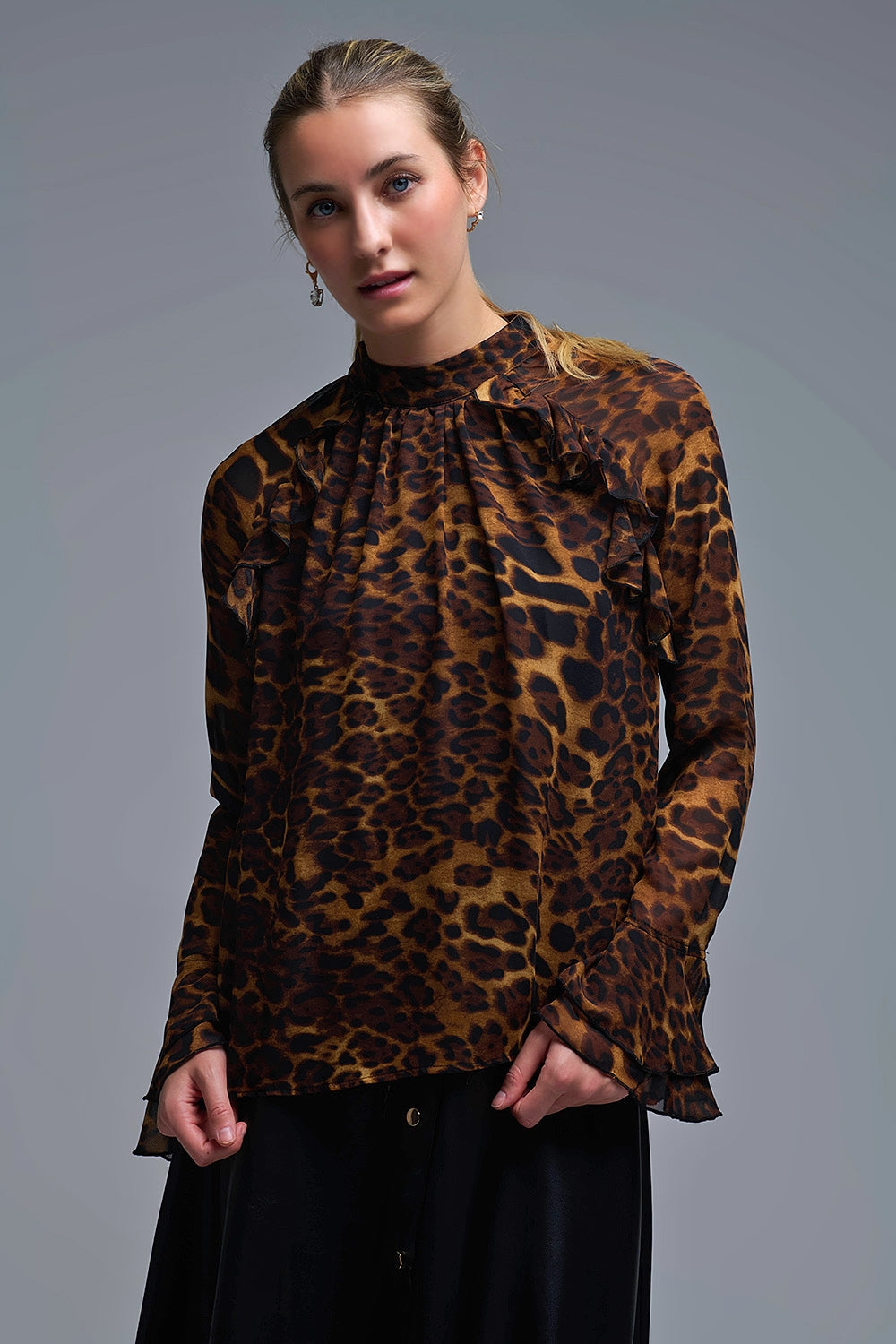 Leopard Print Blouse with Ruffle Details in chiffon