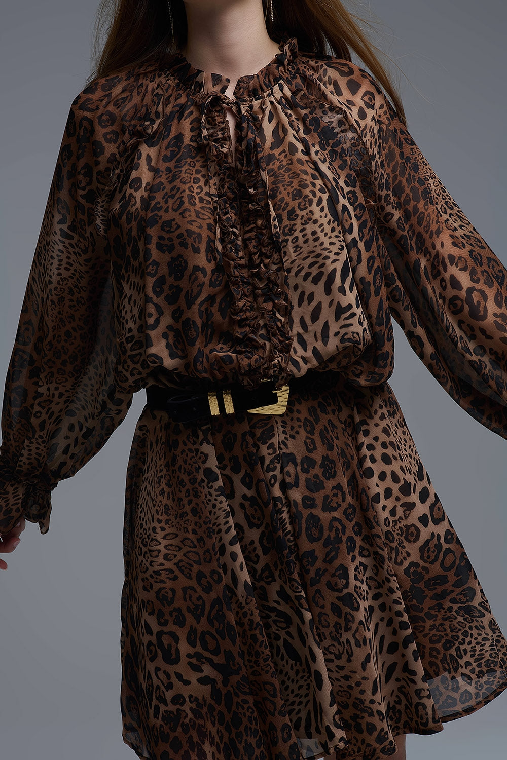 Leopard Print Chiffon Mini Dress with ruffle details