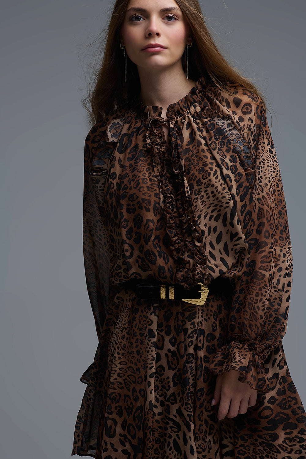 Leopard Print Chiffon Mini Dress with ruffle details