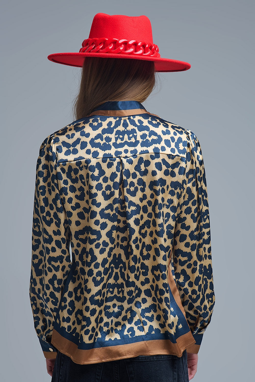 Leopard-Print Satin blouse with tie detail
