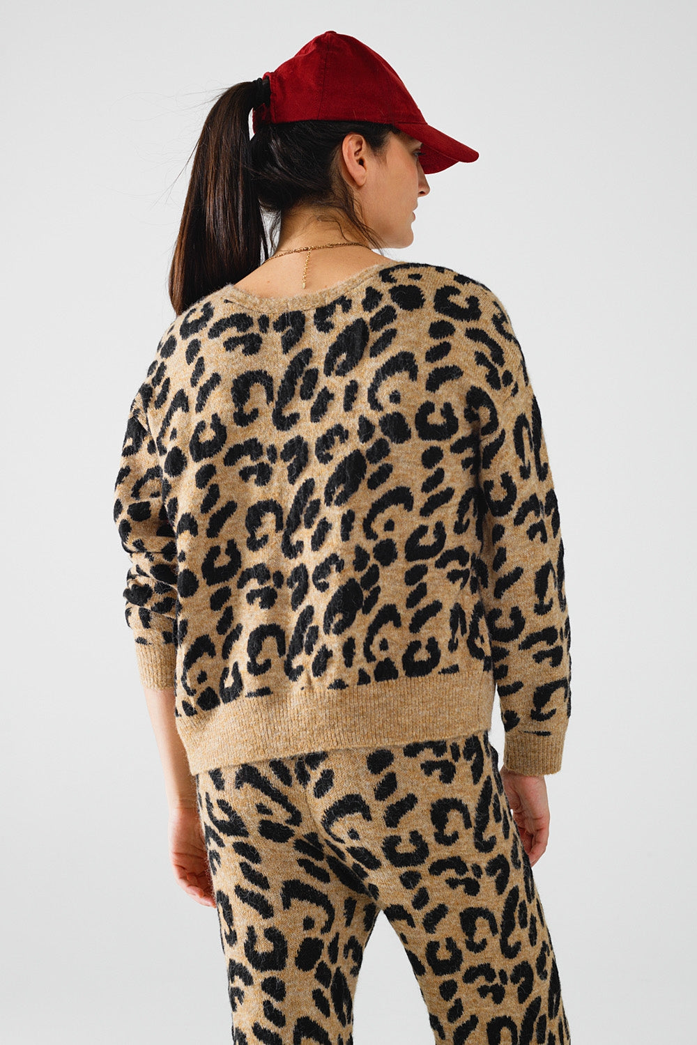 Cardigan de manga comprida com padrão leopardo e detalhe de laços