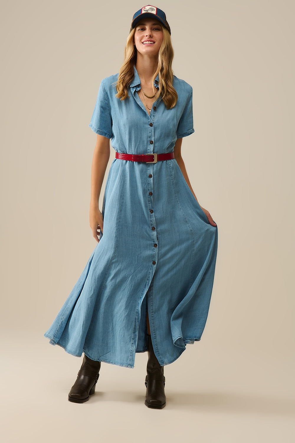 Light Blue Buttoned Tencel fabric Maxi Dress