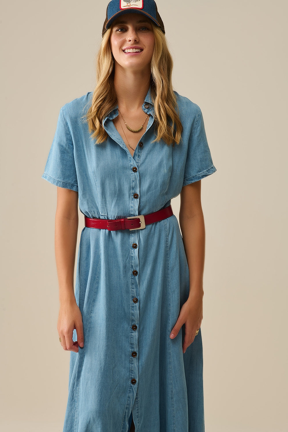 Light Blue Buttoned Tencel fabric Maxi Dress