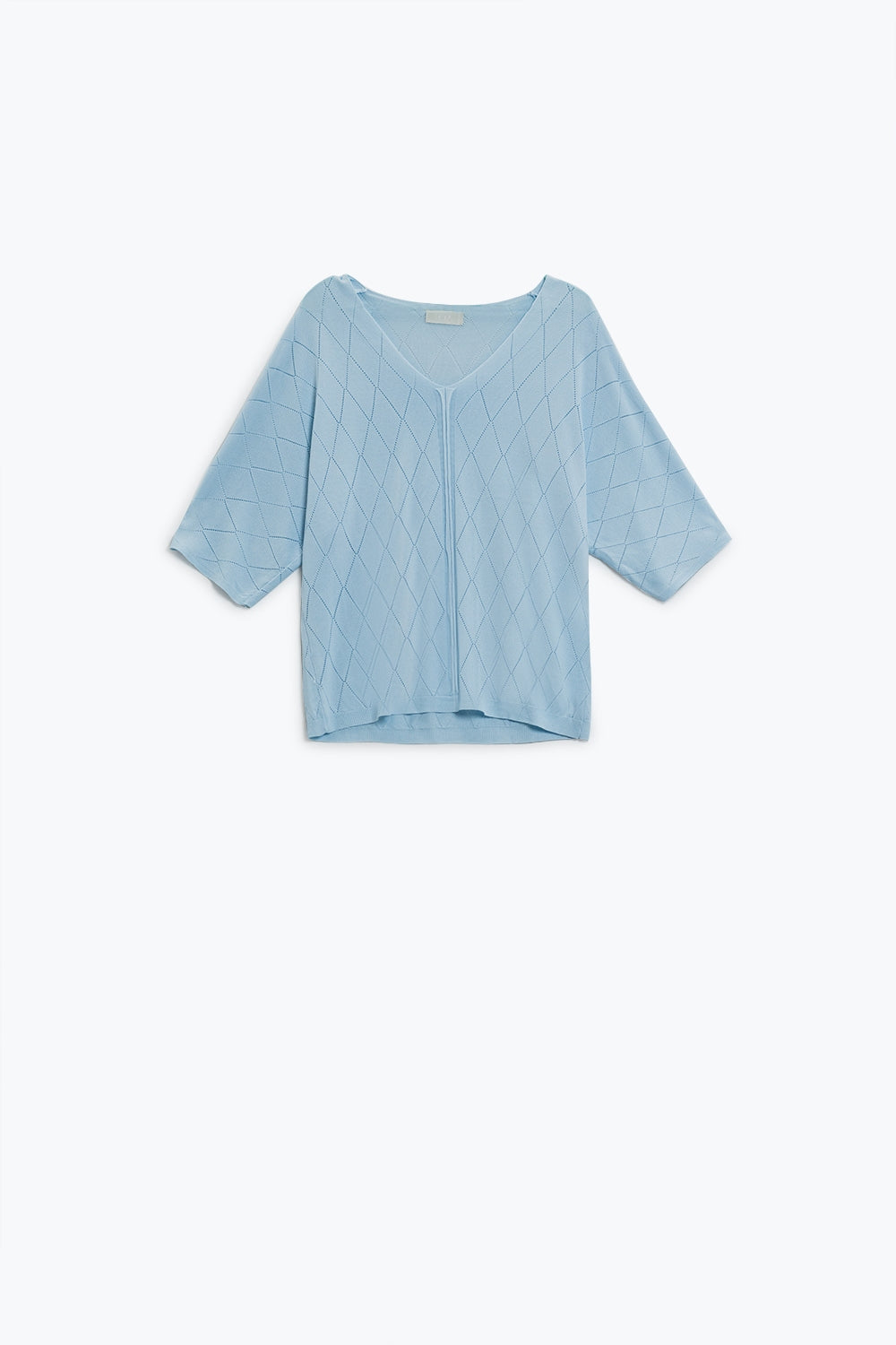 Q2 Light blue short sleeve sweater with argyle pattern