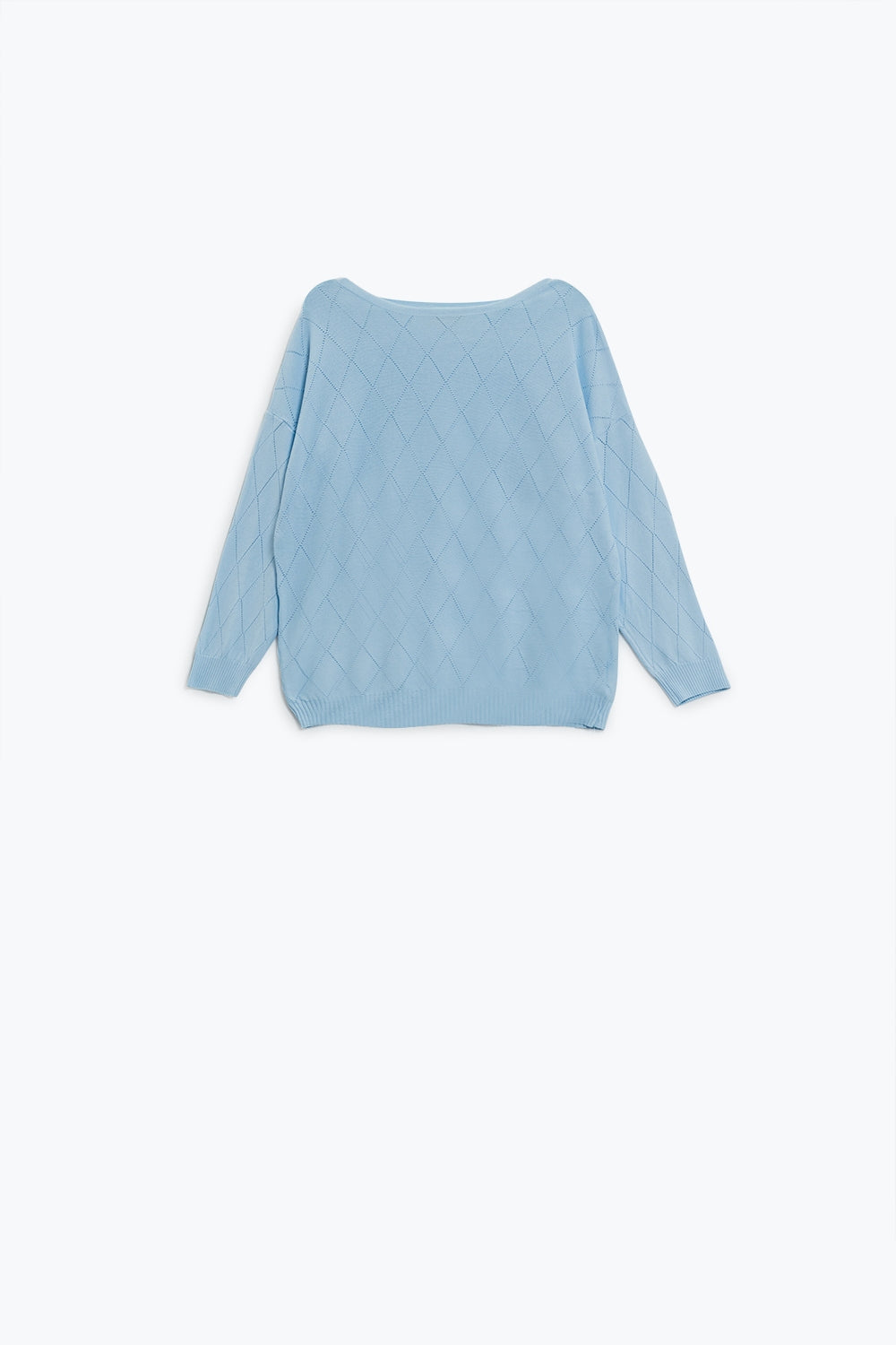 Q2 Light blue sweater in argyle print with boat neck