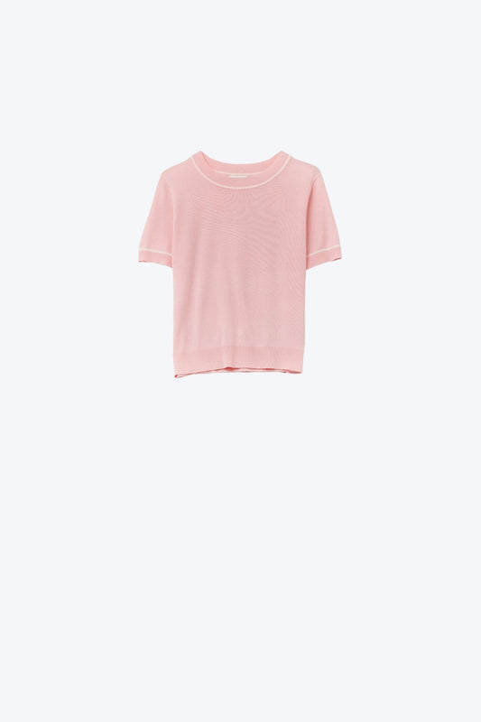 Q2 Light Pink Short Sleeve Knit Top with White Contrast Trims