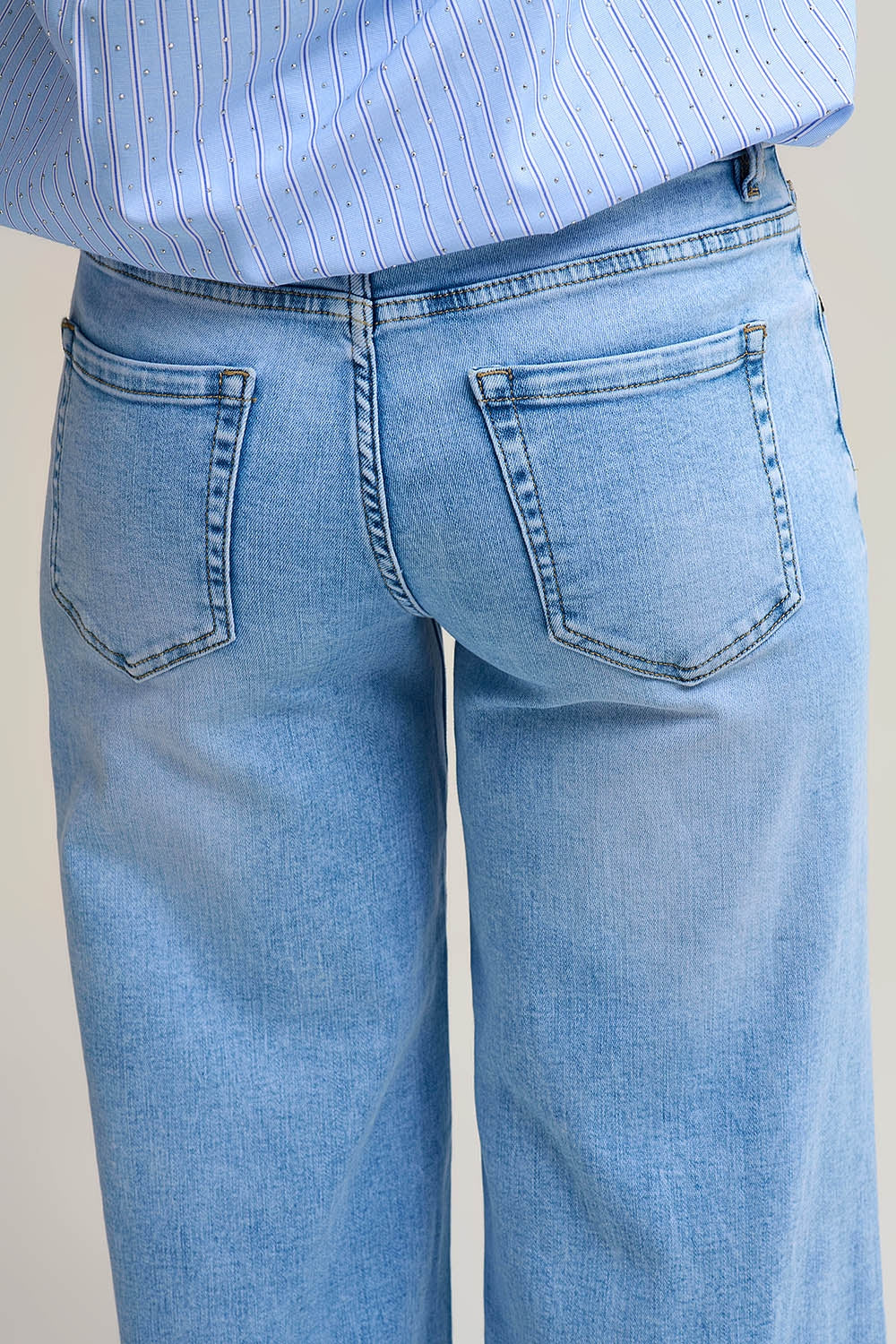 Light Wash Wide-Leg Jeans in Stretch Denim