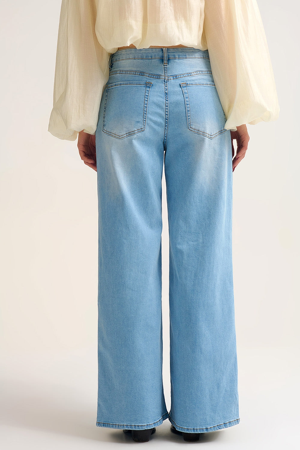 Light Wash Wide-Leg Jeans with Adjustable Drawstring Waist