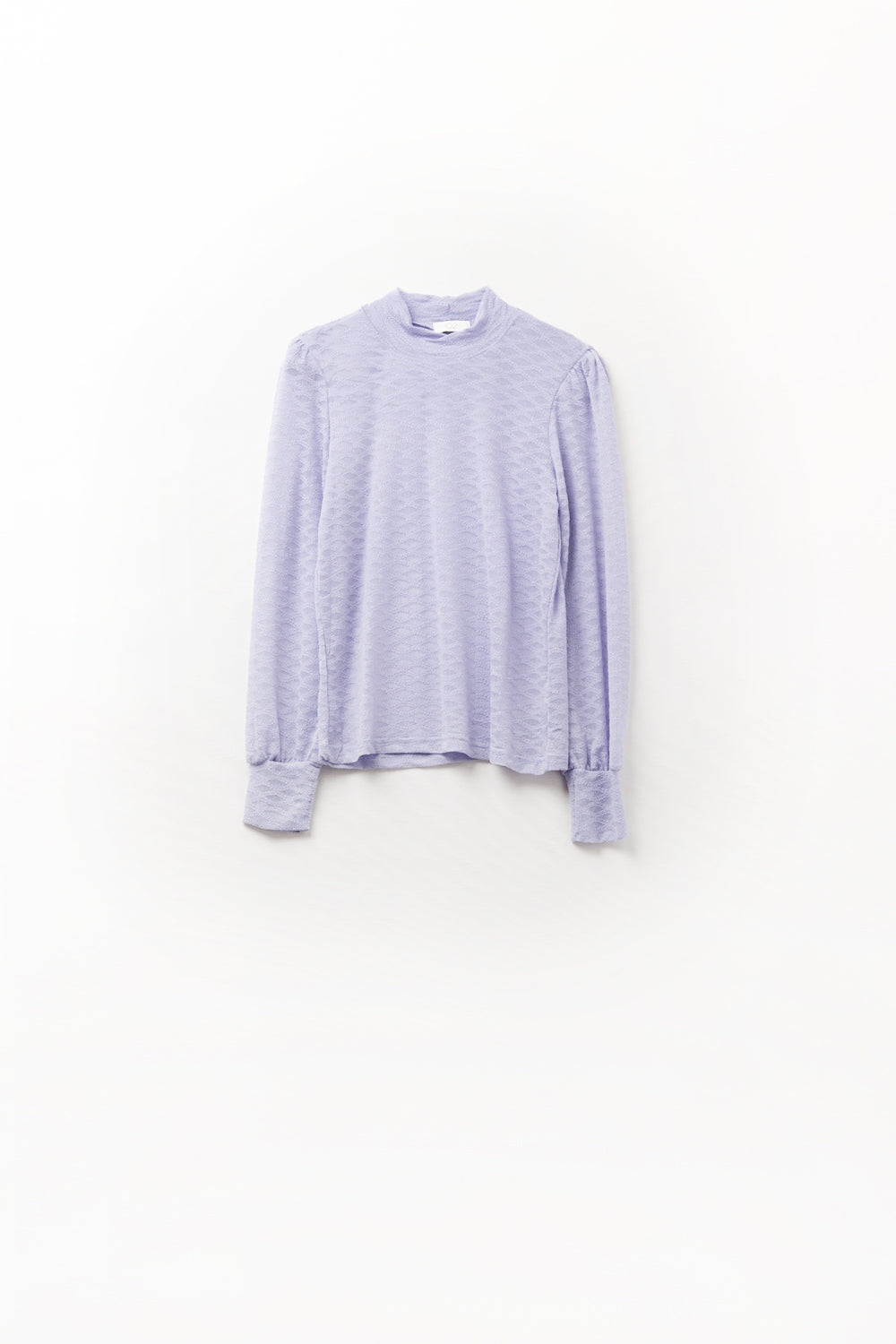 Q2 Lilac lace top with high neck and cuff detail