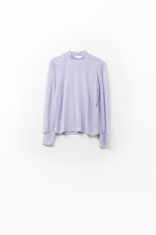 Q2 Lilac lace top with high neck and cuff detail