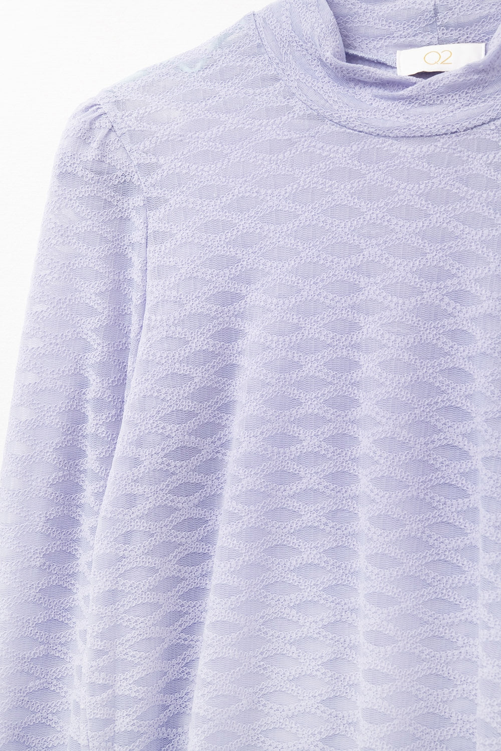 Lilac lace top with high neck and cuff detail