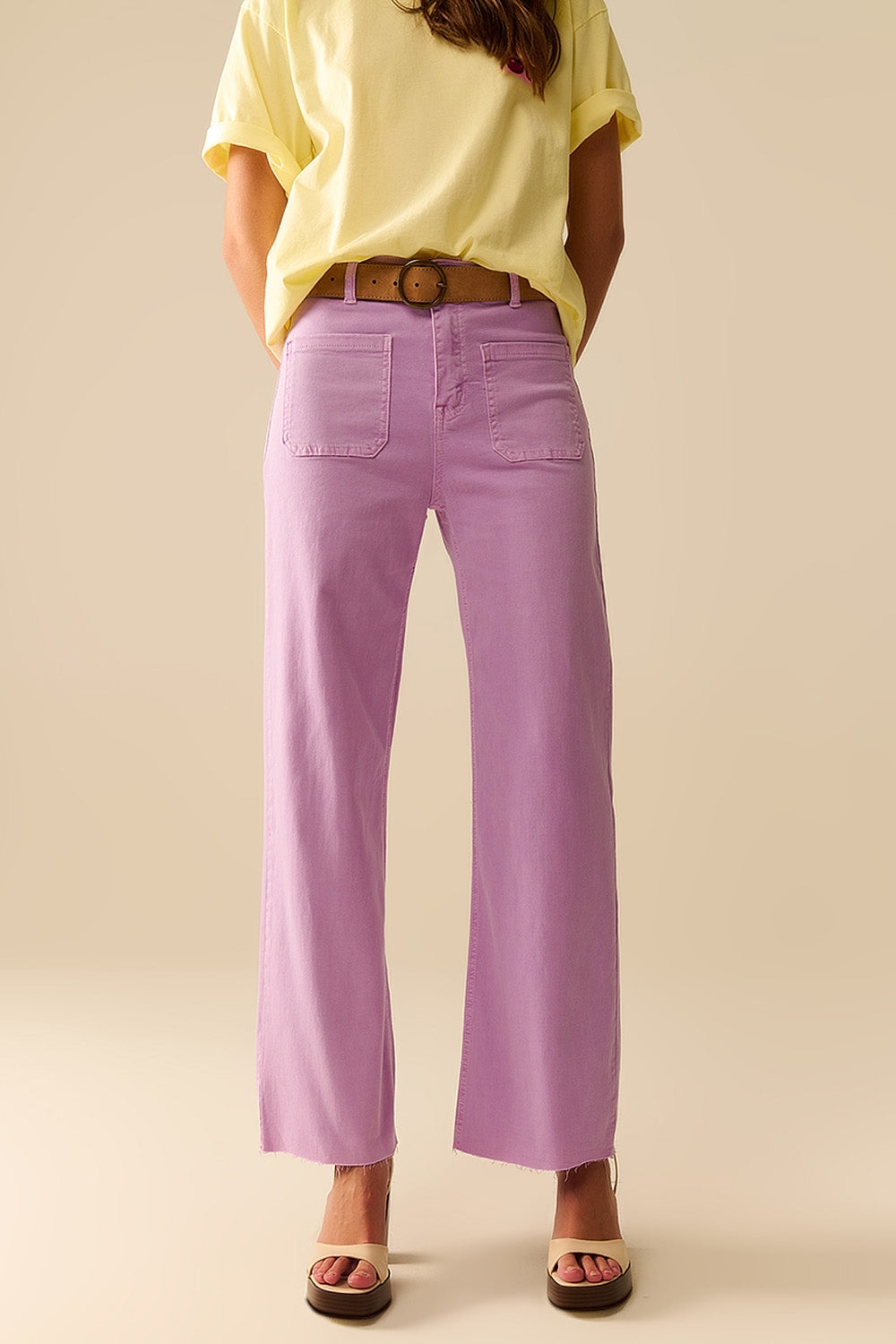 Q2 lilac Straight Leg pants With Front Pockets