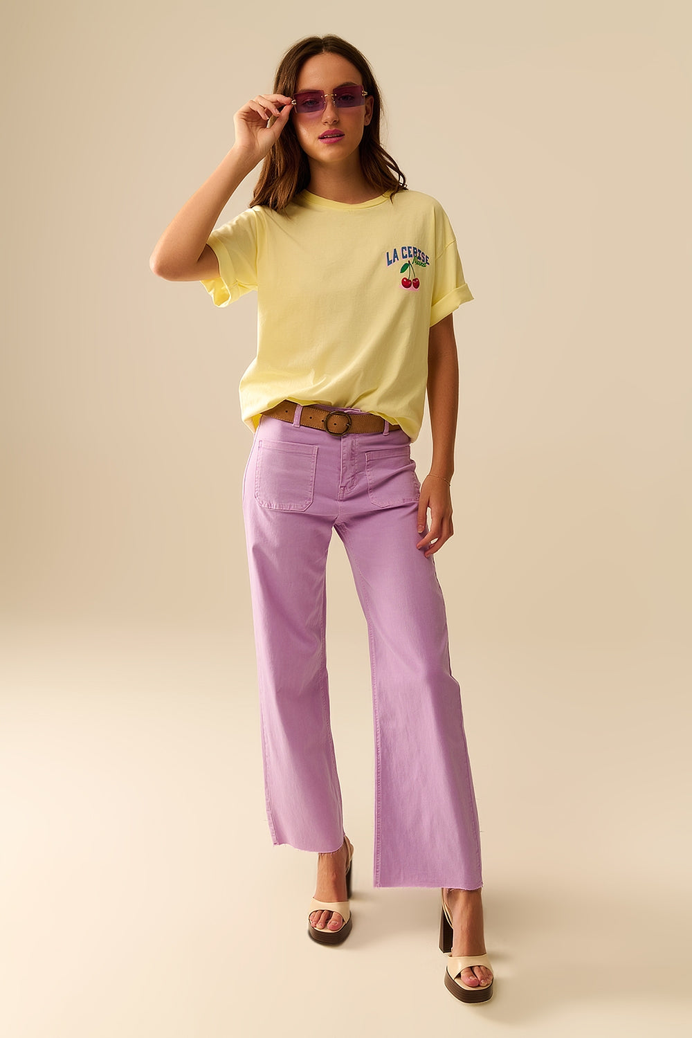 lilac Straight Leg pants With Front Pockets
