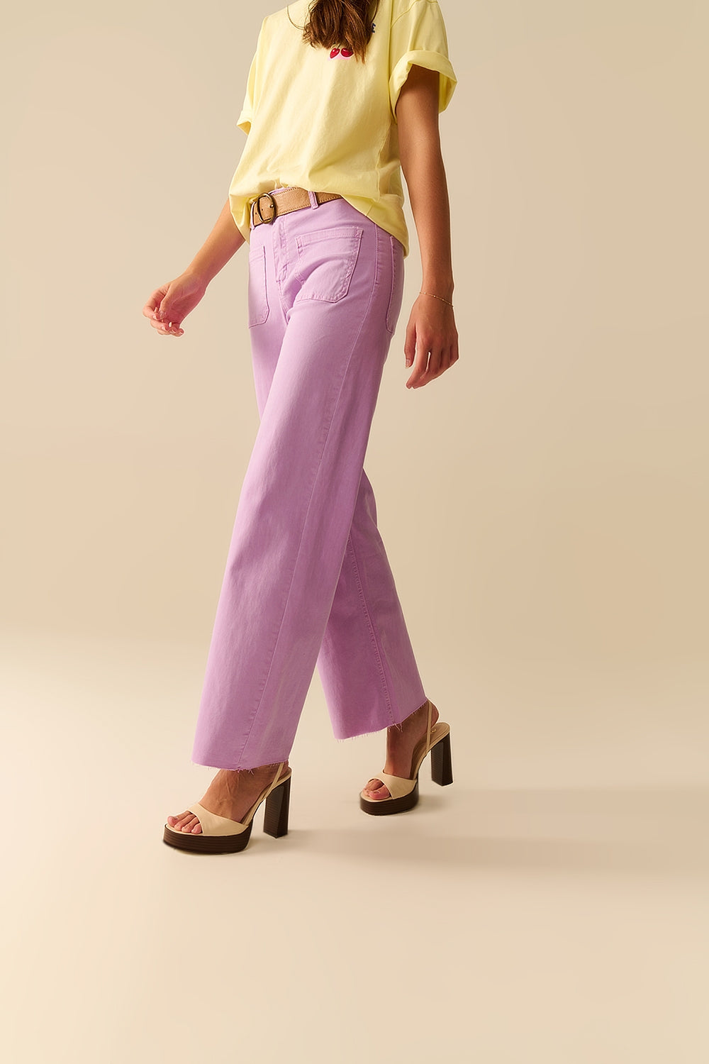 lilac Straight Leg pants With Front Pockets