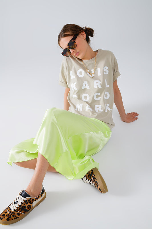 Q2 Lime maxi silk skirt with side slit