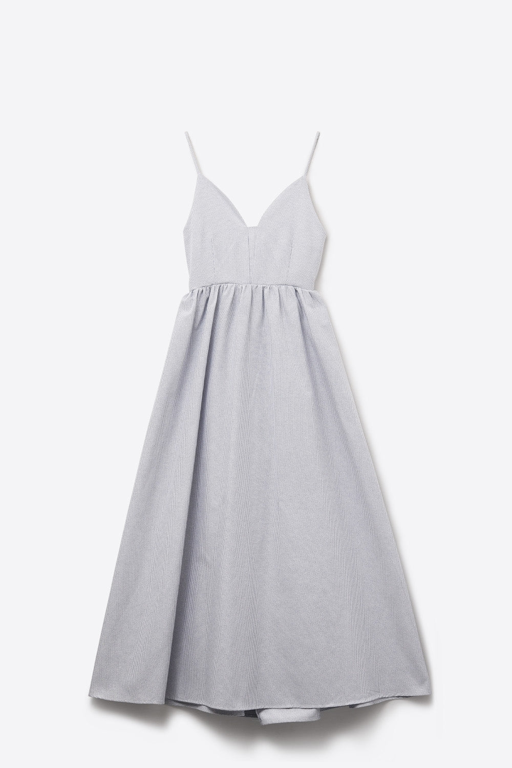 Q2 long blue striped dress with straps and crisscrossed back straps